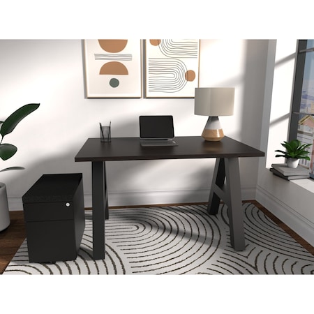 We'Re It A-Frame Writing Desk W/ Storage, 30 in D X 30 in H, 48 in W X Laminate, Espresso Top; Black Frame AF4830-PED-ESP